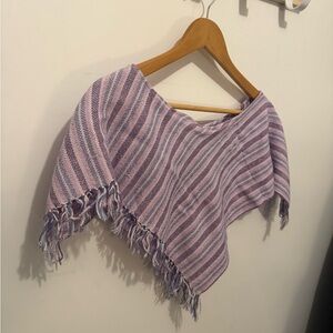Striped Purple and White Fringe Shawl